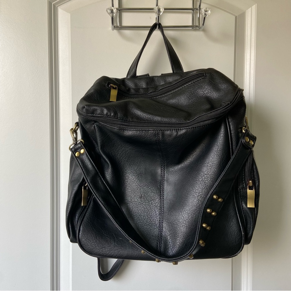 Black faux leather backpack shoulder purse